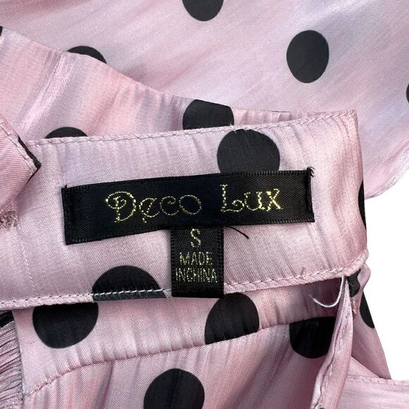 Pre-Loved Deco Lux Open Back Blouse Long Sleeve Crop Top Purple Black Dots US S - Picture 10 of 14